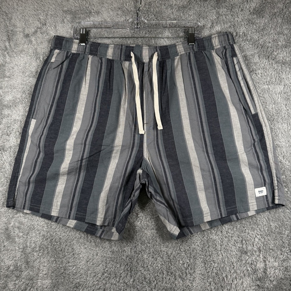 Katin Shorts Mens 2XL Gray Striped Linen Blend Drawstring Chino Pockets Casual